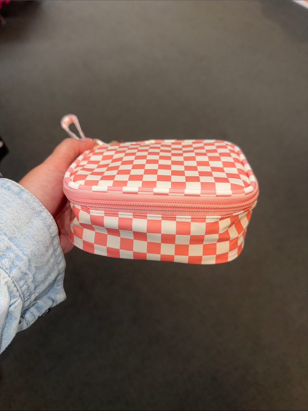 Pink & White Checkered Zip Pouch